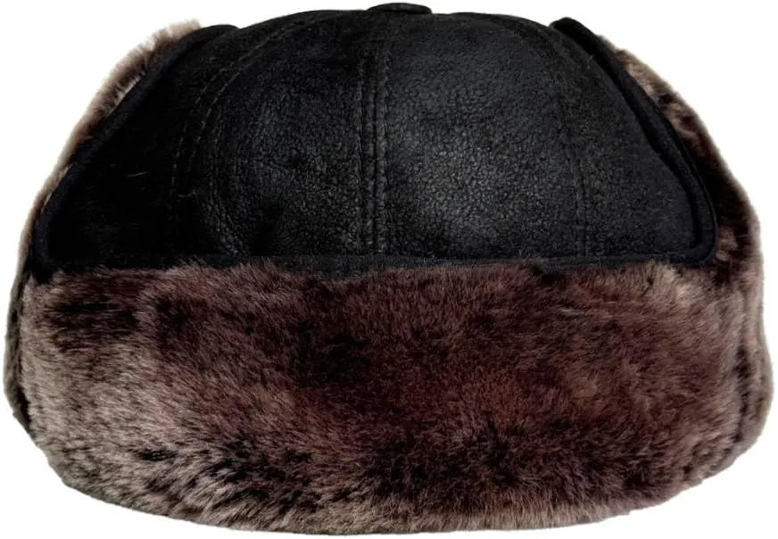 Men’s Shearling Leather Trapper Hat – Aviator Winter Cap with Genuine Sheepskin Ear Flaps | Cold Weather Hat | Ushanka