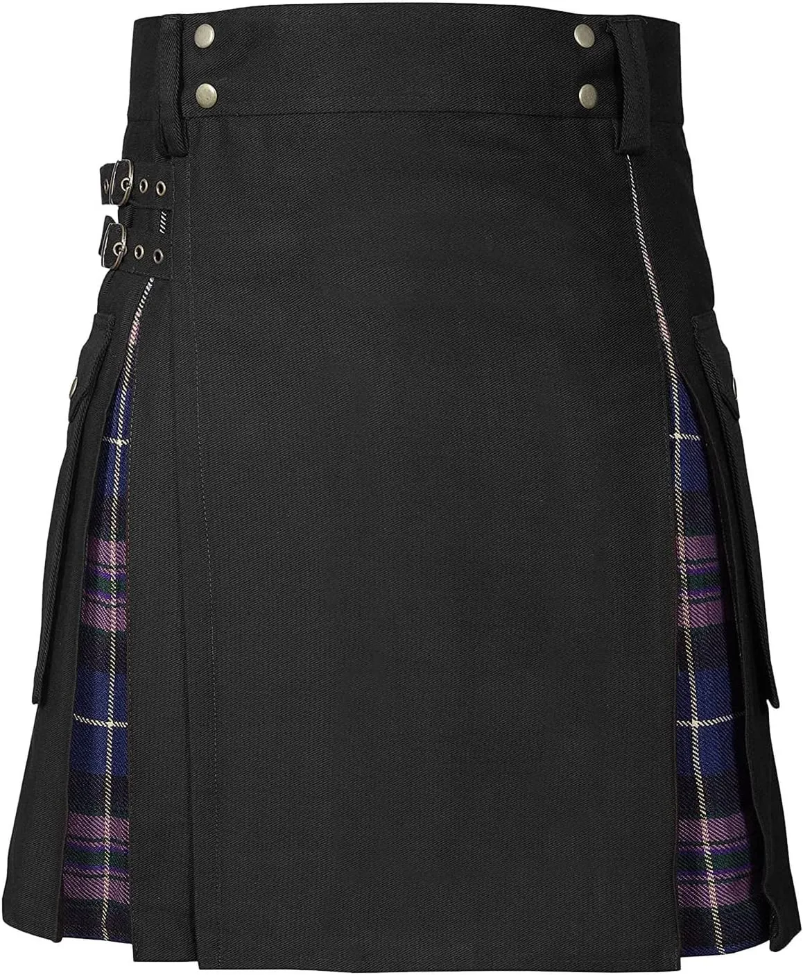 Mens Tartan Utility Kilts 2024 Color Pocket Pleated Skirt Highland Tartan Utility Kilt Tartan Kilt for Men Black
