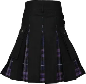 Mens Tartan Utility Kilts 2024 Color Pocket Pleated Skirt Highland Tartan Utility Kilt Tartan Kilt for Men Black