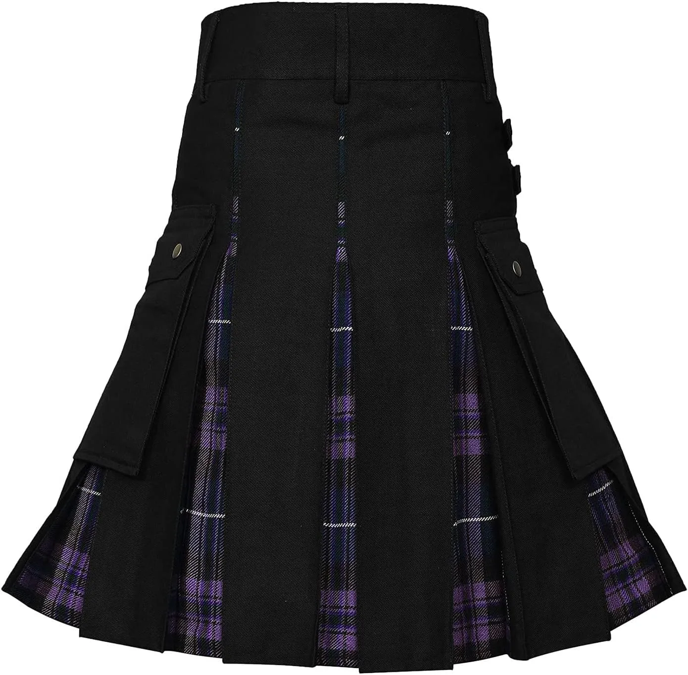 Mens Tartan Utility Kilts 2024 Color Pocket Pleated Skirt Highland Tartan Utility Kilt Tartan Kilt for Men Black