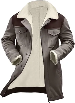 Men's Vintage Suede Jacket Plush Collar Coats Faux Leather Jacket Men Zip Up Motorcycle Jacket Coats Retro Tops
