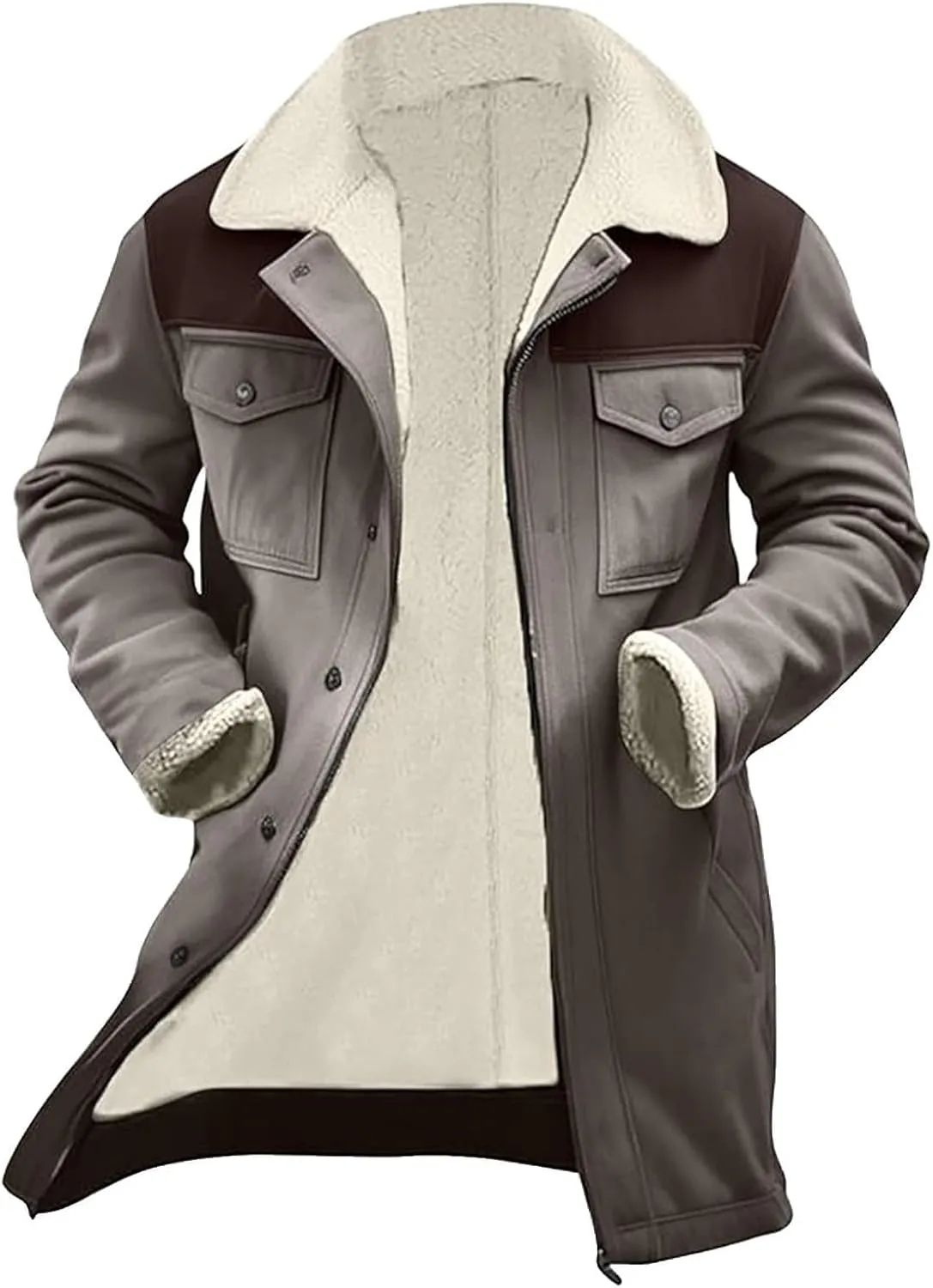 Men's Vintage Suede Jacket Plush Collar Coats Faux Leather Jacket Men Zip Up Motorcycle Jacket Coats Retro Tops