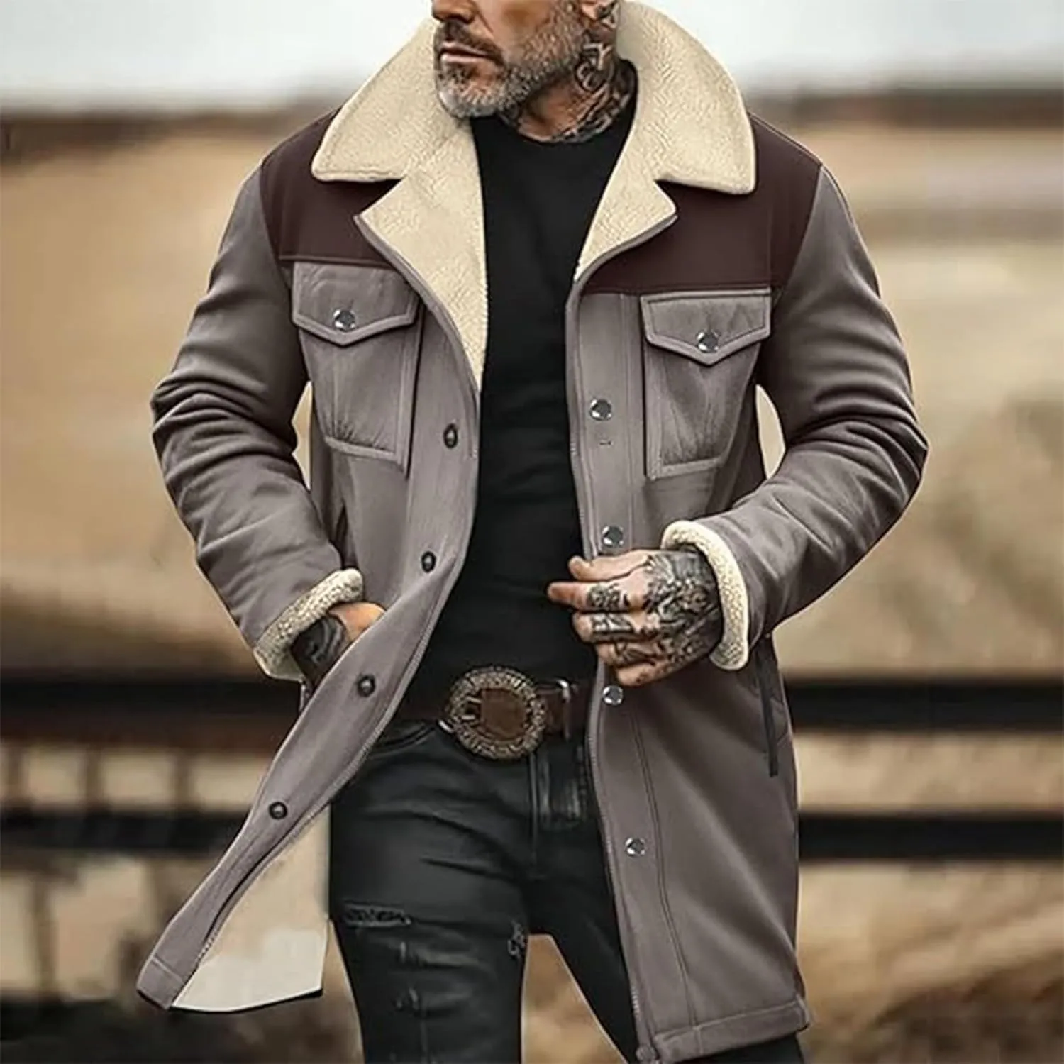 Men's Vintage Suede Jacket Plush Collar Coats Faux Leather Jacket Men Zip Up Motorcycle Jacket Coats Retro Tops