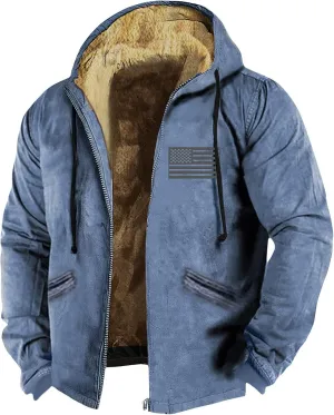 Men's Western Vintage Print Sherpa Fleece Lined Jackets Faux Fur Puffer Jacket Quilted Down Varsity Coat Plus Size