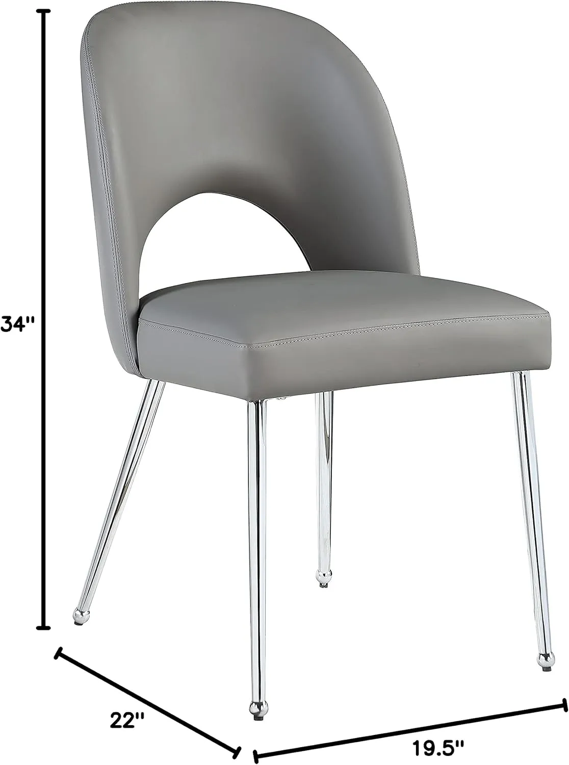 Meridian Furniture 999Grey-C Logan Collection Modern | Contemporary Vegan Leather Upholstered Dining Chair, Set of 2, Grey, 19.5" W x 22" D x 34" H