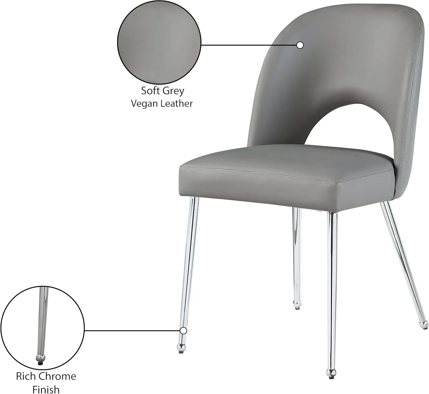 Meridian Furniture 999Grey-C Logan Collection Modern | Contemporary Vegan Leather Upholstered Dining Chair, Set of 2, Grey, 19.5" W x 22" D x 34" H