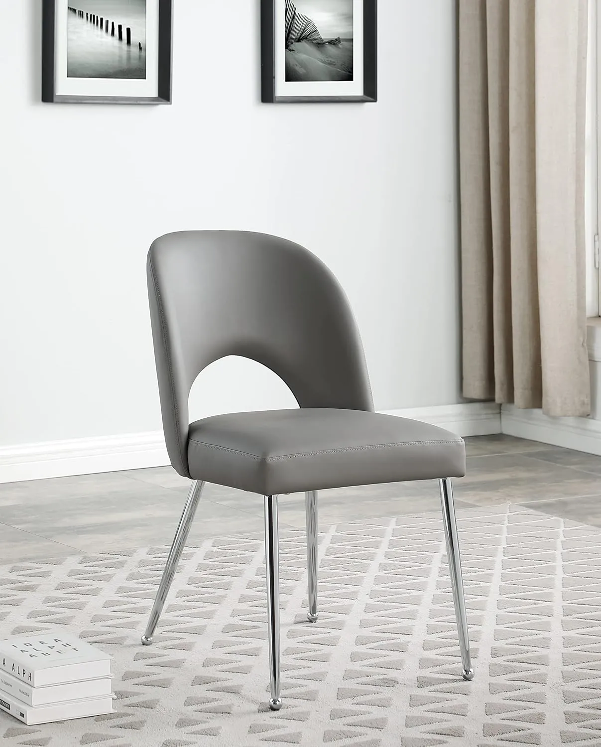Meridian Furniture 999Grey-C Logan Collection Modern | Contemporary Vegan Leather Upholstered Dining Chair, Set of 2, Grey, 19.5" W x 22" D x 34" H