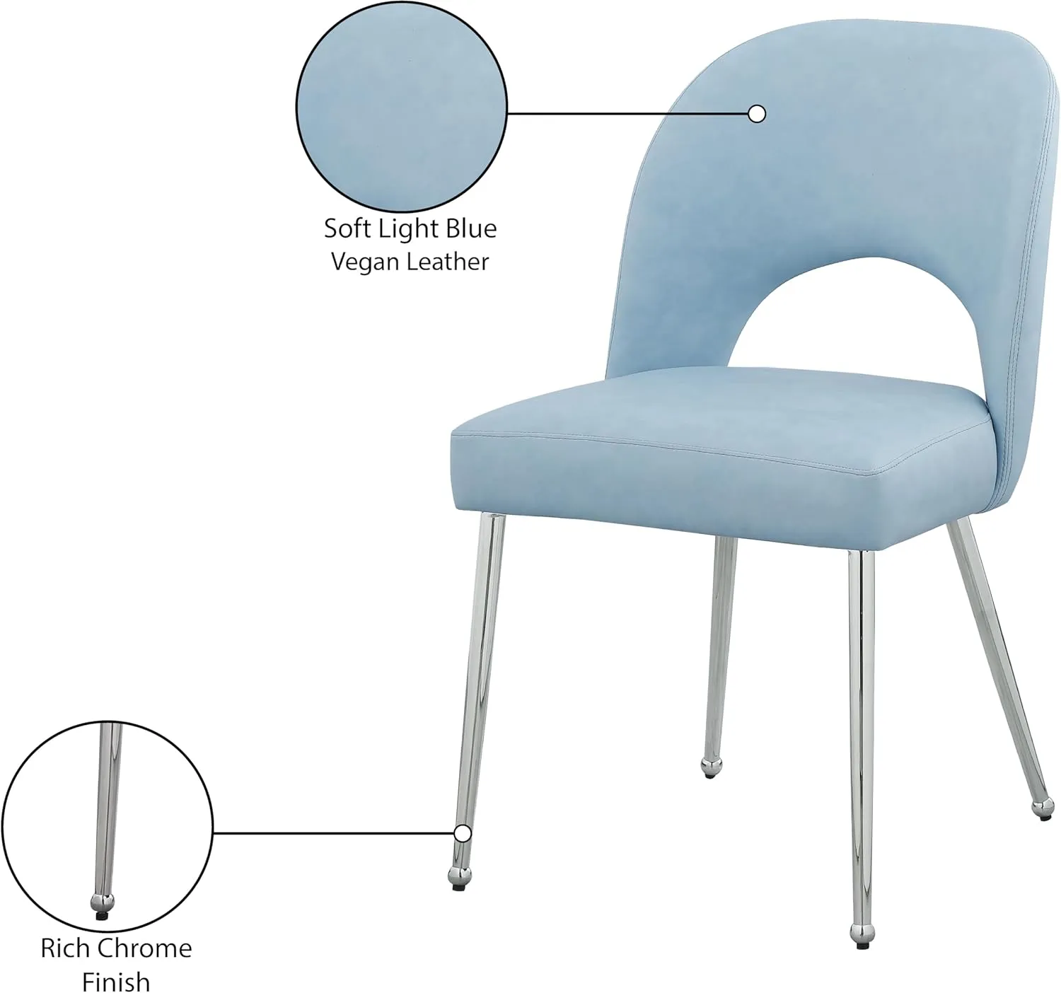 Meridian Furniture 999LtBlu-C Logan Collection Modern | Contemporary Vegan Leather Upholstered Dining Chair, Set of 2, Light Blue, 19.5" W x 22" D x 34" H
