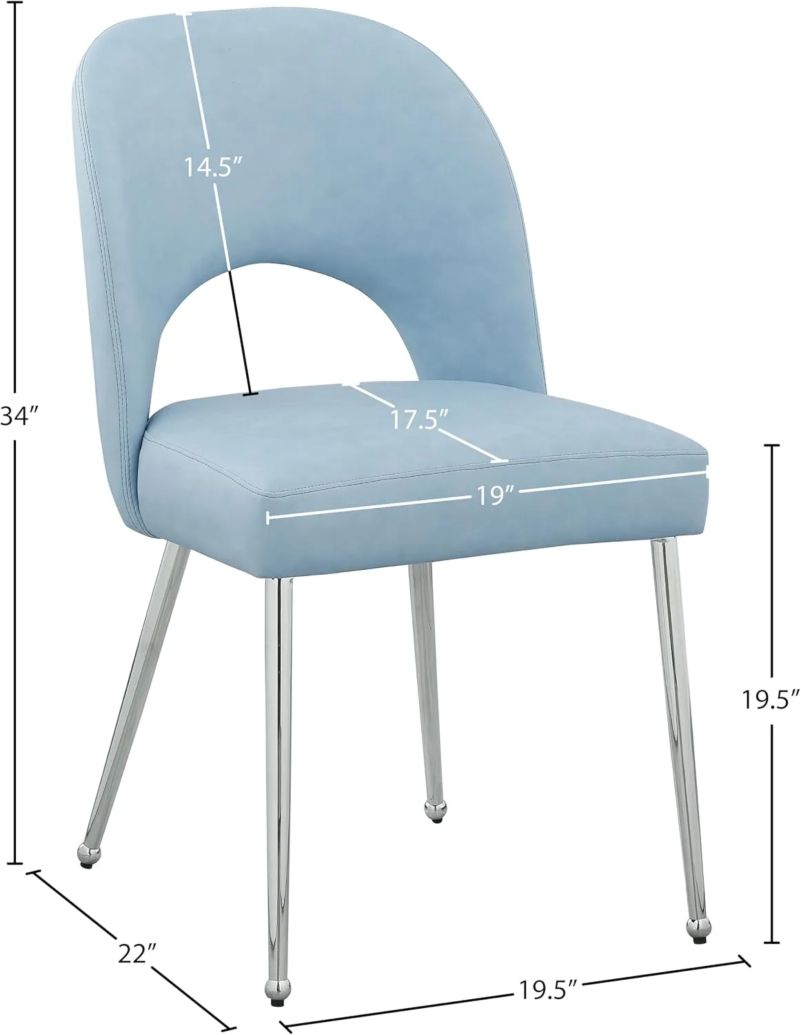 Meridian Furniture 999LtBlu-C Logan Collection Modern | Contemporary Vegan Leather Upholstered Dining Chair, Set of 2, Light Blue, 19.5" W x 22" D x 34" H