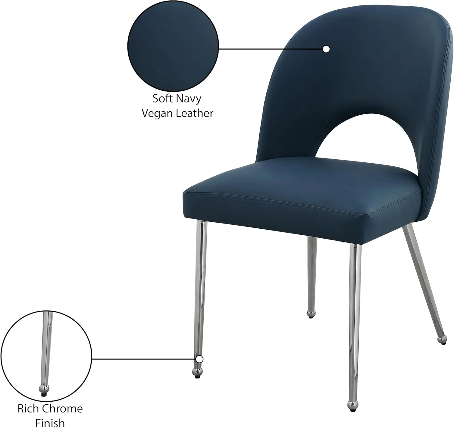 Meridian Furniture 999Navy-C Logan Collection Modern | Contemporary Vegan Leather Upholstered Dining Chair, Set of 2, Navy, 19.5" W x 22" D x 34" H