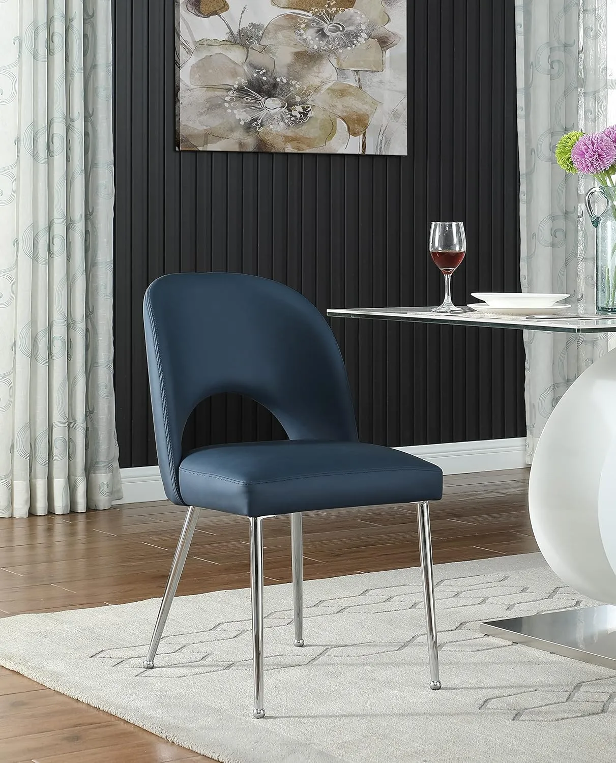 Meridian Furniture 999Navy-C Logan Collection Modern | Contemporary Vegan Leather Upholstered Dining Chair, Set of 2, Navy, 19.5" W x 22" D x 34" H