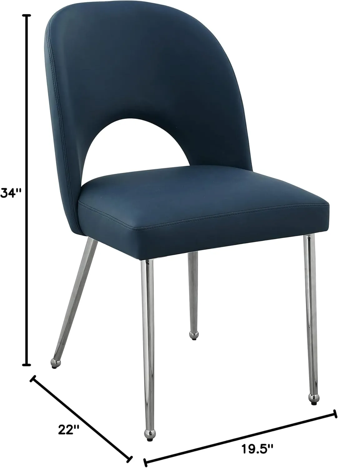 Meridian Furniture 999Navy-C Logan Collection Modern | Contemporary Vegan Leather Upholstered Dining Chair, Set of 2, Navy, 19.5" W x 22" D x 34" H