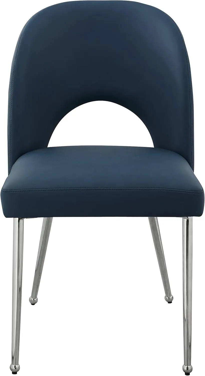Meridian Furniture 999Navy-C Logan Collection Modern | Contemporary Vegan Leather Upholstered Dining Chair, Set of 2, Navy, 19.5" W x 22" D x 34" H