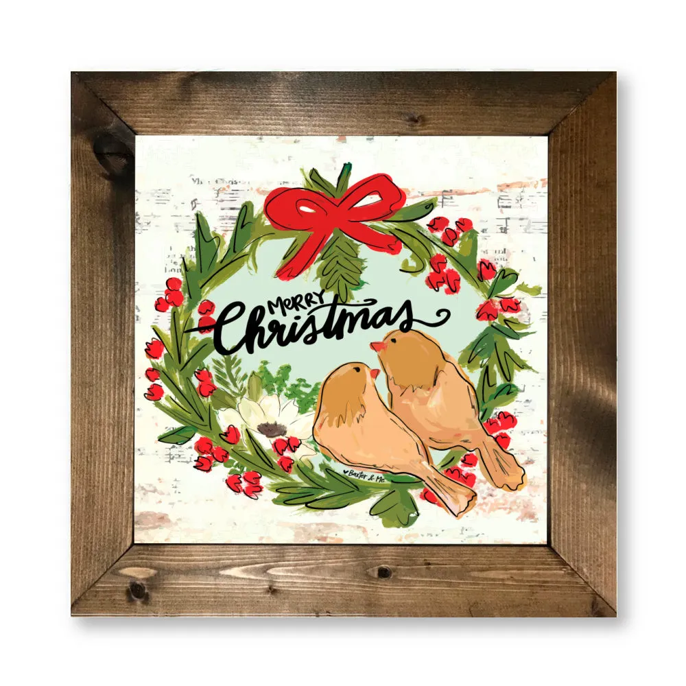 Merry Christmas Yellow Birds Framed Art