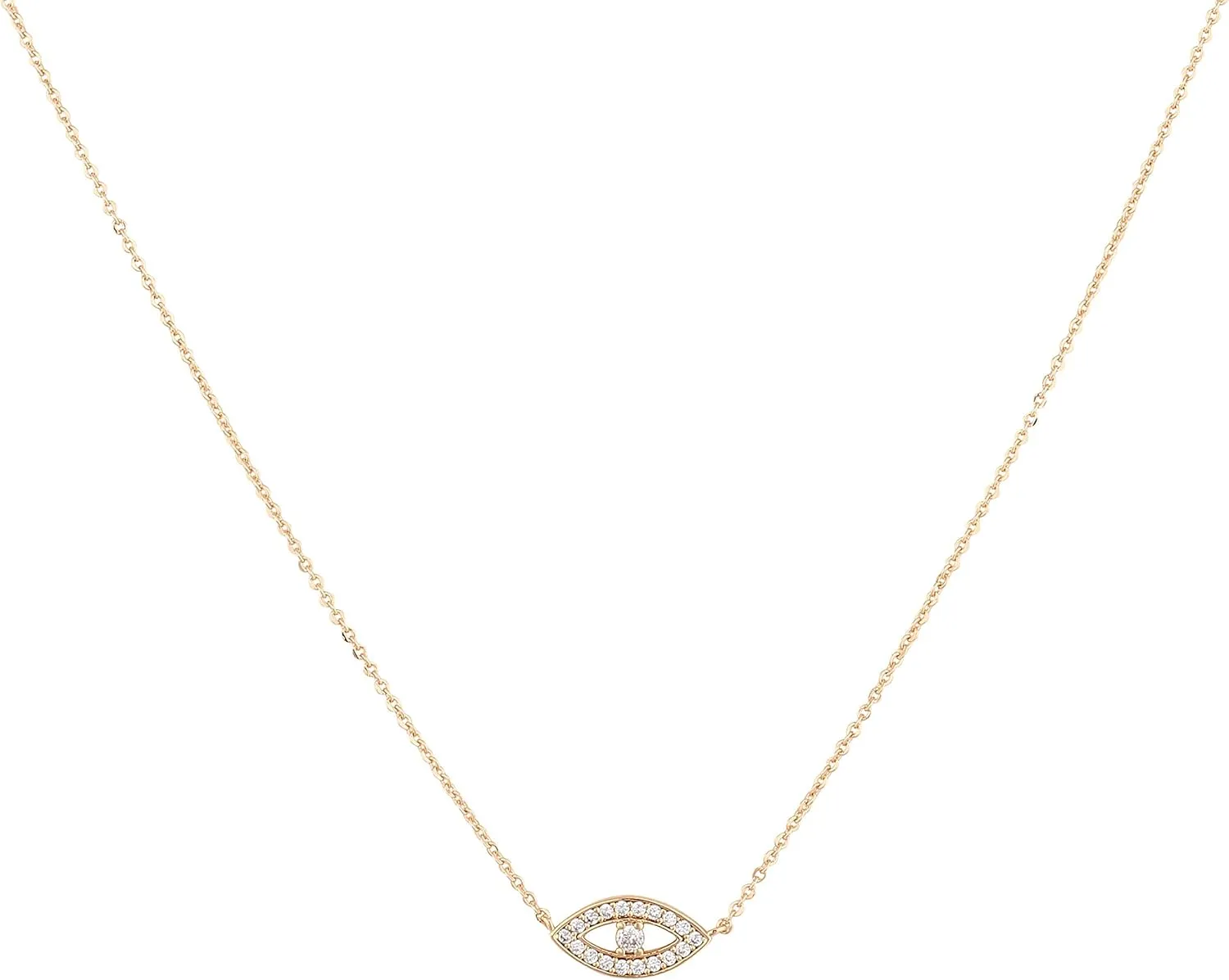MEVECCO Gold Dainty Evil Eye Necklace for Women 18K Gold Plated Cute Delicate Solitaire Cubic Zirconia Boho Protection Evil Eye Minimalist Simple Necklace