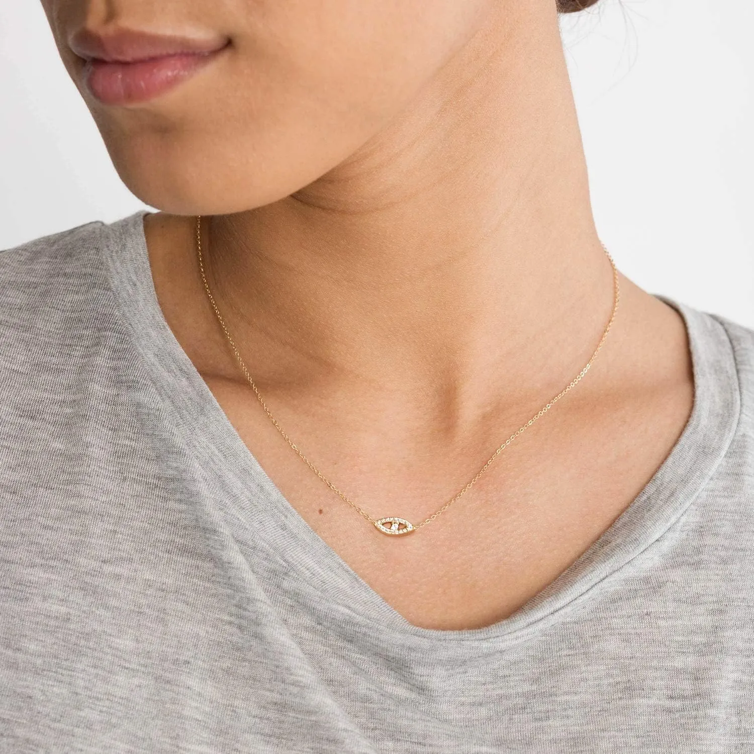 MEVECCO Gold Dainty Evil Eye Necklace for Women 18K Gold Plated Cute Delicate Solitaire Cubic Zirconia Boho Protection Evil Eye Minimalist Simple Necklace