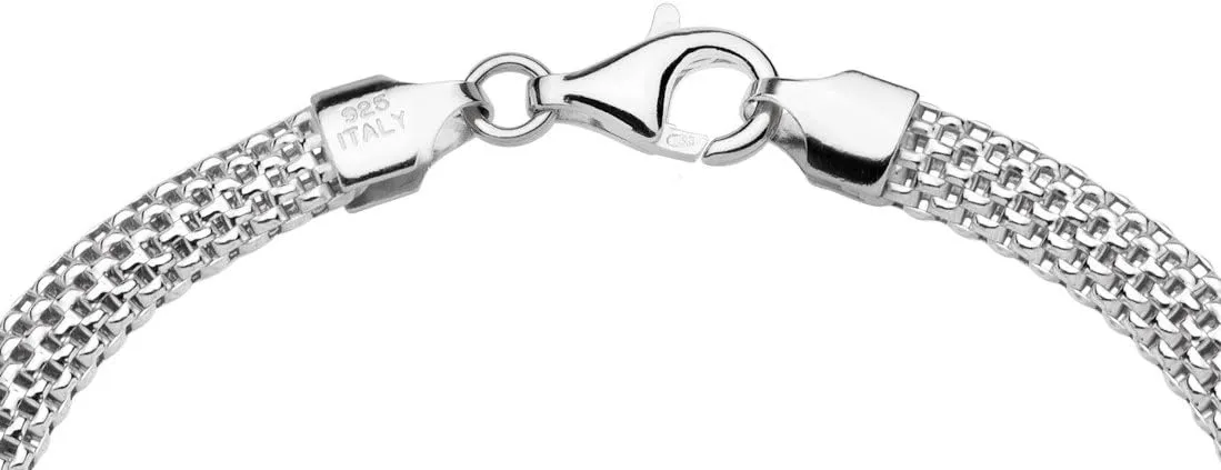 Miabella 925 Sterling Silver Italian 5mm Mesh Link Chain Bracelet for Women, Made in Italy