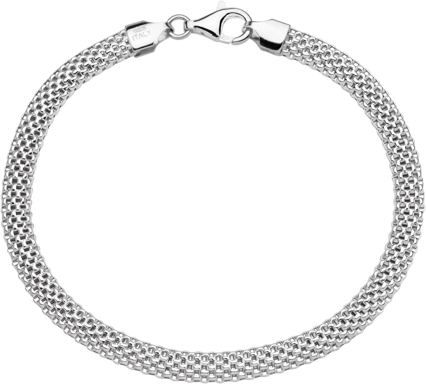 Miabella 925 Sterling Silver Italian 5mm Mesh Link Chain Bracelet for Women, Made in Italy