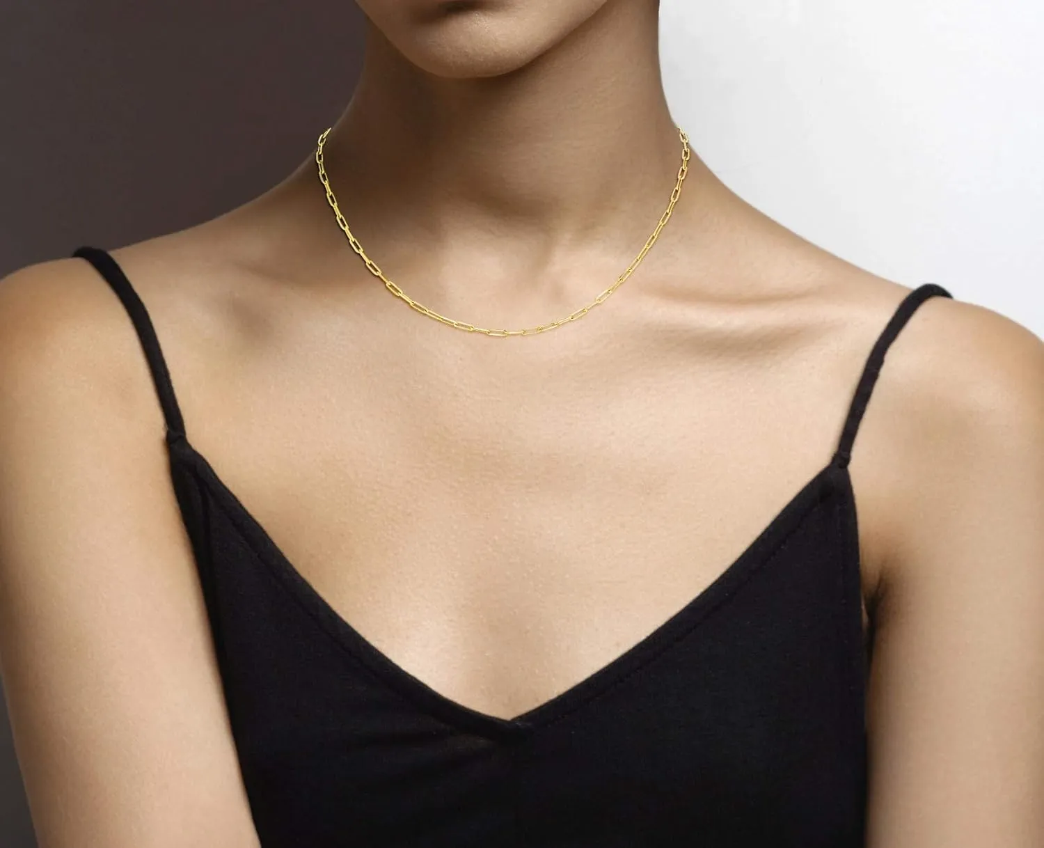 Miabella Solid 18K Gold Over 925 Sterling Silver Italian 2.5mm Paperclip Link Chain Necklace for Women, Made in Italy