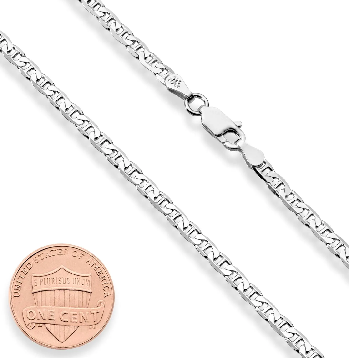 Miabella Solid 925 Sterling Silver Italian 3mm Diamond-Cut Flat Mariner Link Chain Necklace for Women Men, Made in Italy
