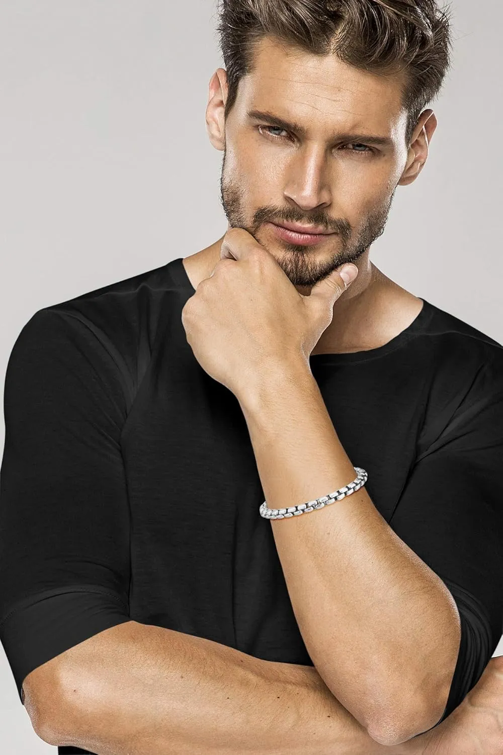 Miabella Solid 925 Sterling Silver Italian 6.5mm Square Rolo Link Round Box Chain Bracelet for Men, Made in Italy