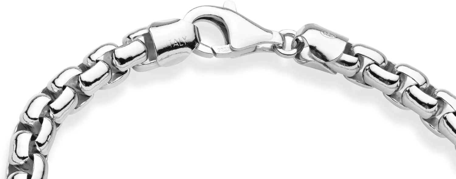 Miabella Solid 925 Sterling Silver Italian 6.5mm Square Rolo Link Round Box Chain Bracelet for Men, Made in Italy