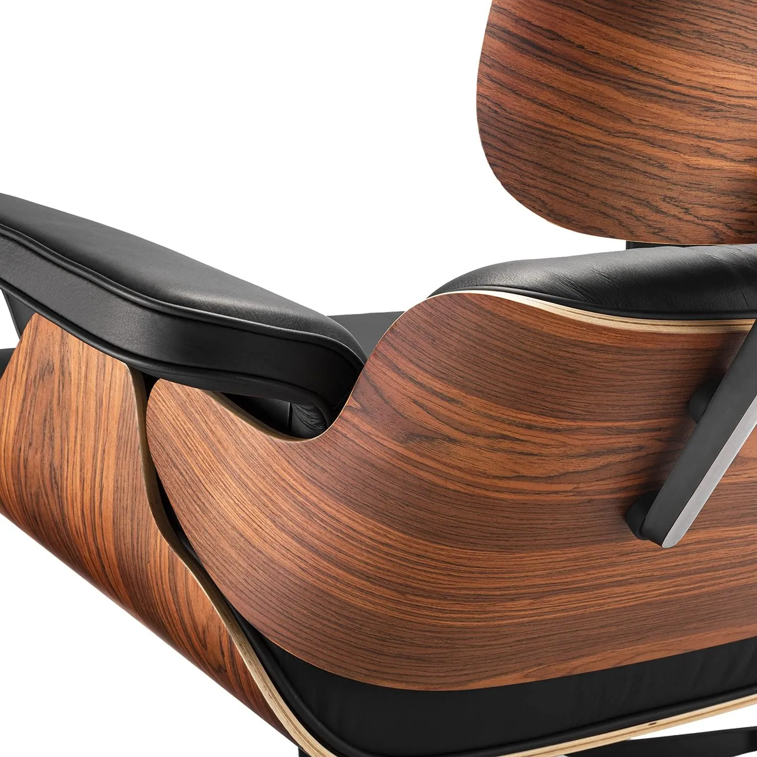 Mid Century Chaise Lounge Chair and Ottoman Top Grain Leather Classic Accent Chairs 360° swivel base with 15° Perma-tilt Quality Wooden Shell Lounge Chair for Living Room Study Reading - Palisander