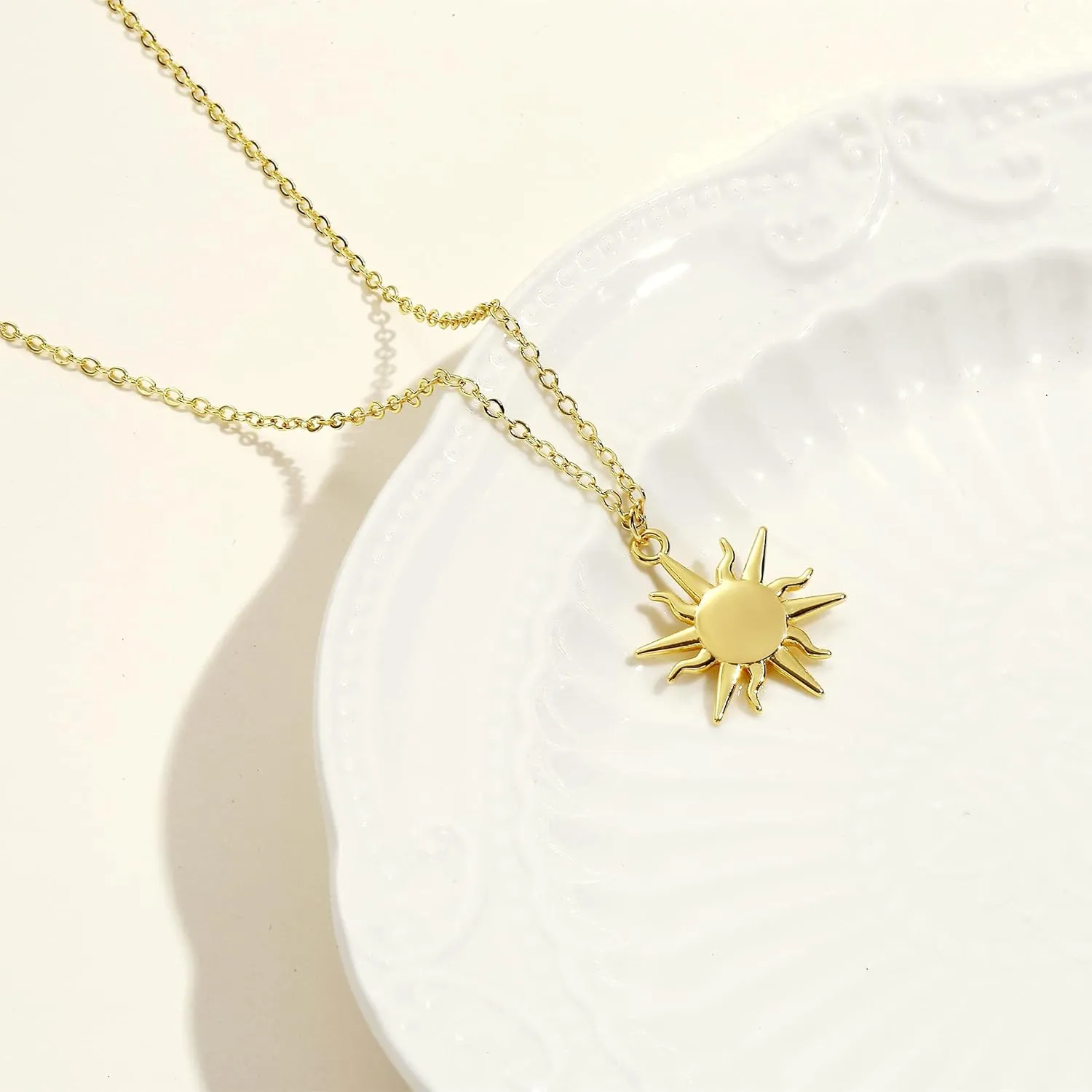 MIDEEO 14K Gold Leaf Pendant Necklaces for Women Dainty Sun Coin Choker Medallion Moon Star Necklace Minimalist Jewelry
