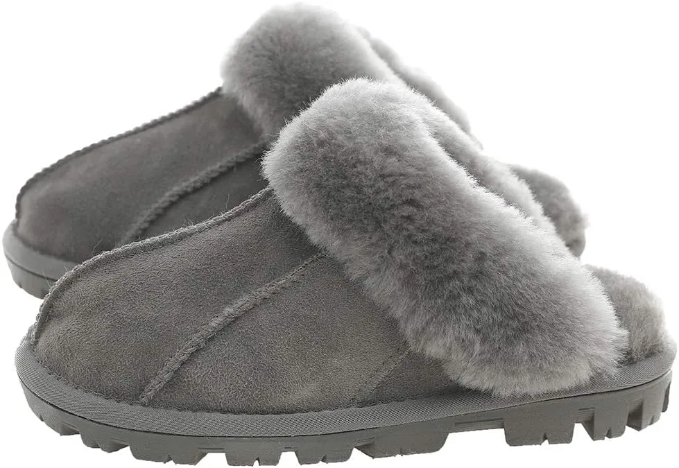 Millffy Unisex Comfy Sheepskin Leather Slippers Women's Handmade Wool Cuff Slippers Shoes for Men Indoor/Outdoor