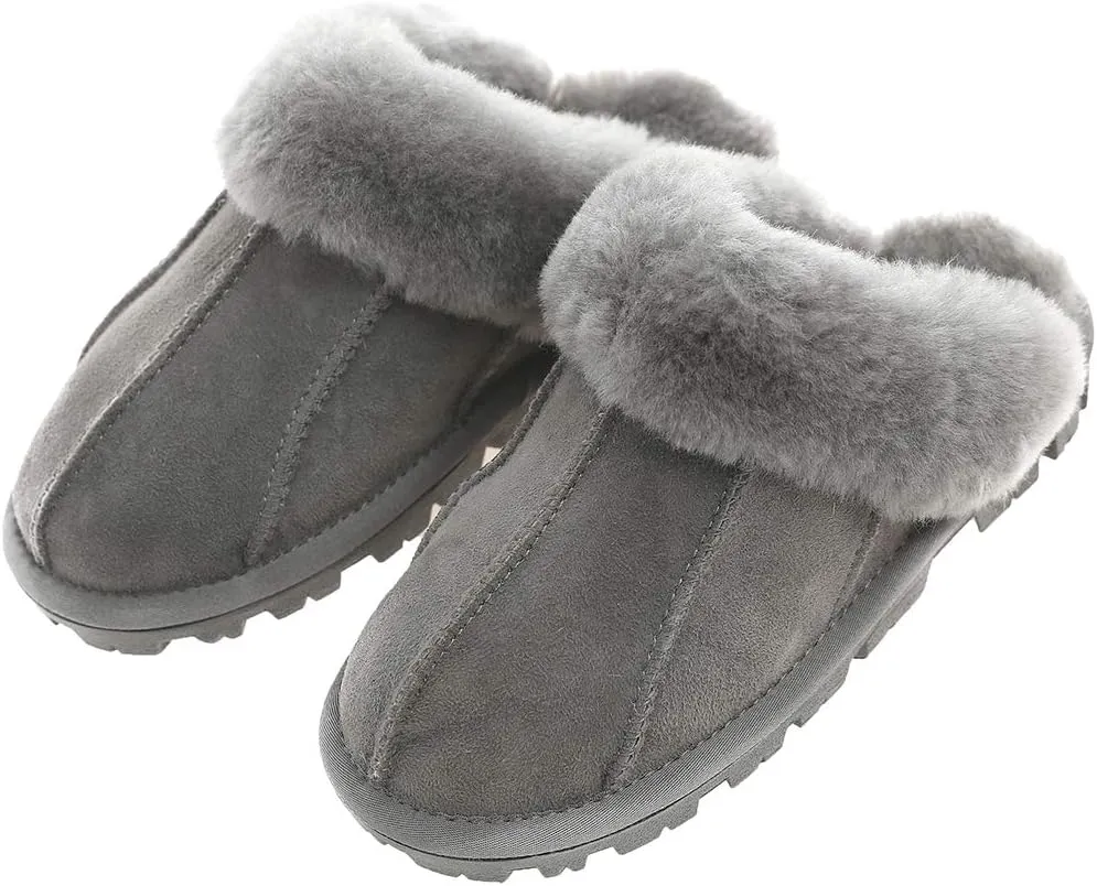 Millffy Unisex Comfy Sheepskin Leather Slippers Women's Handmade Wool Cuff Slippers Shoes for Men Indoor/Outdoor
