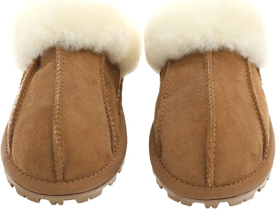 Millffy Unisex Comfy Sheepskin Leather Slippers Women's Handmade Wool Cuff Slippers Shoes for Men Indoor/Outdoor