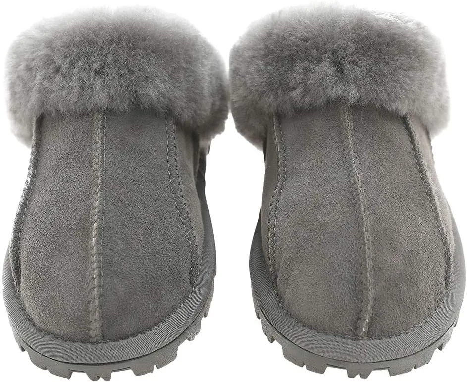 Millffy Unisex Comfy Sheepskin Leather Slippers Women's Handmade Wool Cuff Slippers Shoes for Men Indoor/Outdoor