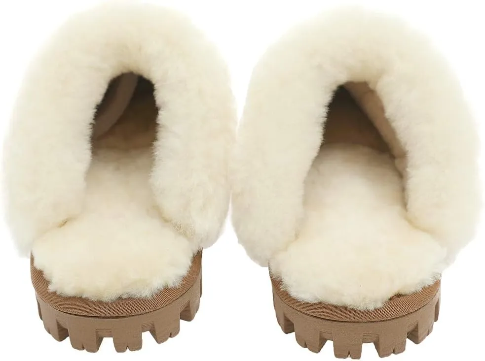 Millffy Unisex Comfy Sheepskin Leather Slippers Women's Handmade Wool Cuff Slippers Shoes for Men Indoor/Outdoor