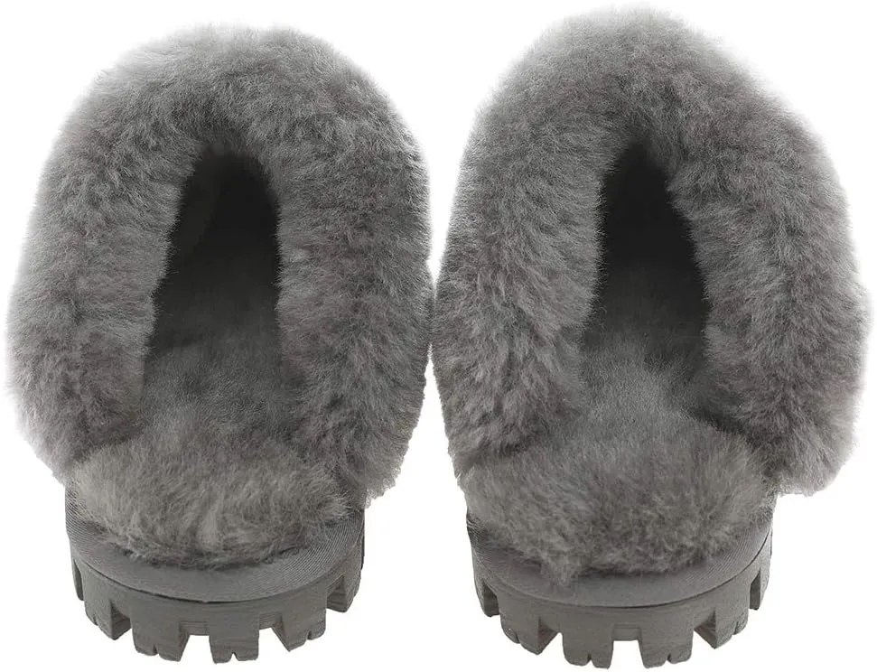 Millffy Unisex Comfy Sheepskin Leather Slippers Women's Handmade Wool Cuff Slippers Shoes for Men Indoor/Outdoor