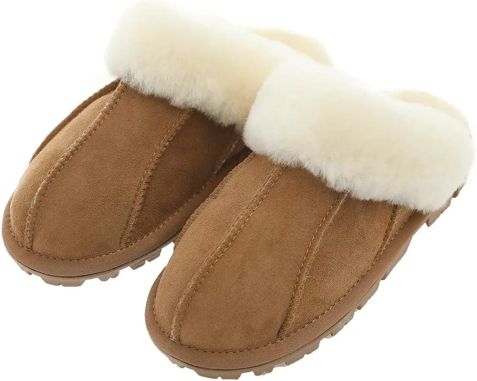 Millffy Unisex Comfy Sheepskin Leather Slippers Women's Handmade Wool Cuff Slippers Shoes for Men Indoor/Outdoor