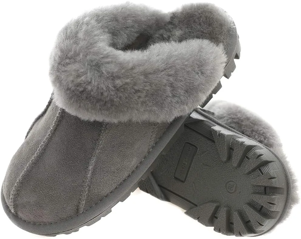 Millffy Unisex Comfy Sheepskin Leather Slippers Women's Handmade Wool Cuff Slippers Shoes for Men Indoor/Outdoor