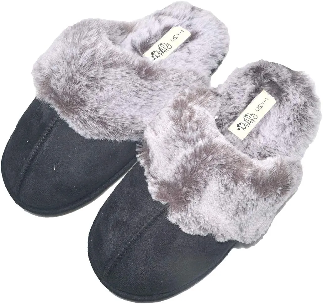 Millffy Women's Comfy Faux Fur Lining Clog Scuff House Shoes Memory Foam Slip on Anti-Skid Sole
