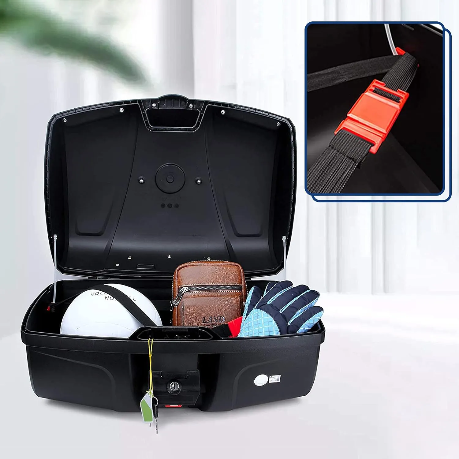 Mingting Universal Motorcycle Rear Top Box Tail Trunk Luggage Case,47 Litre Hard Case with Mounting Hardware, Black