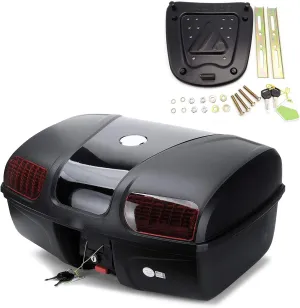 Mingting Universal Motorcycle Rear Top Box Tail Trunk Luggage Case,47 Litre Hard Case with Mounting Hardware, Black