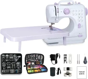 Mini Sewing Machine for Beginners with 11 Replaceable Presser Feets, Portable Sewing Machine Built-in 12 Stitches, Extension Table, Reverse Sewing, 2 Speed Foot Pedal, 97pcs Sewing kit (Purple)
