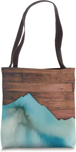 Minimal Rustic Board Slats with Watercolor Blue Mountain Tote Bag
