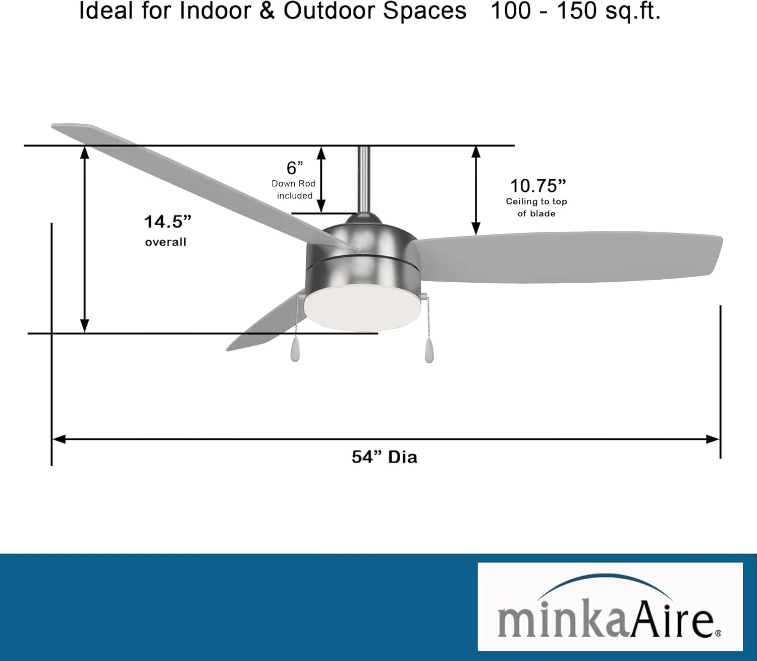 Minka-Aire F670L-BN/SL Airetor III 54" Ceiling Fan with LED Light and Pull Chain in Brushed Nickel Finish