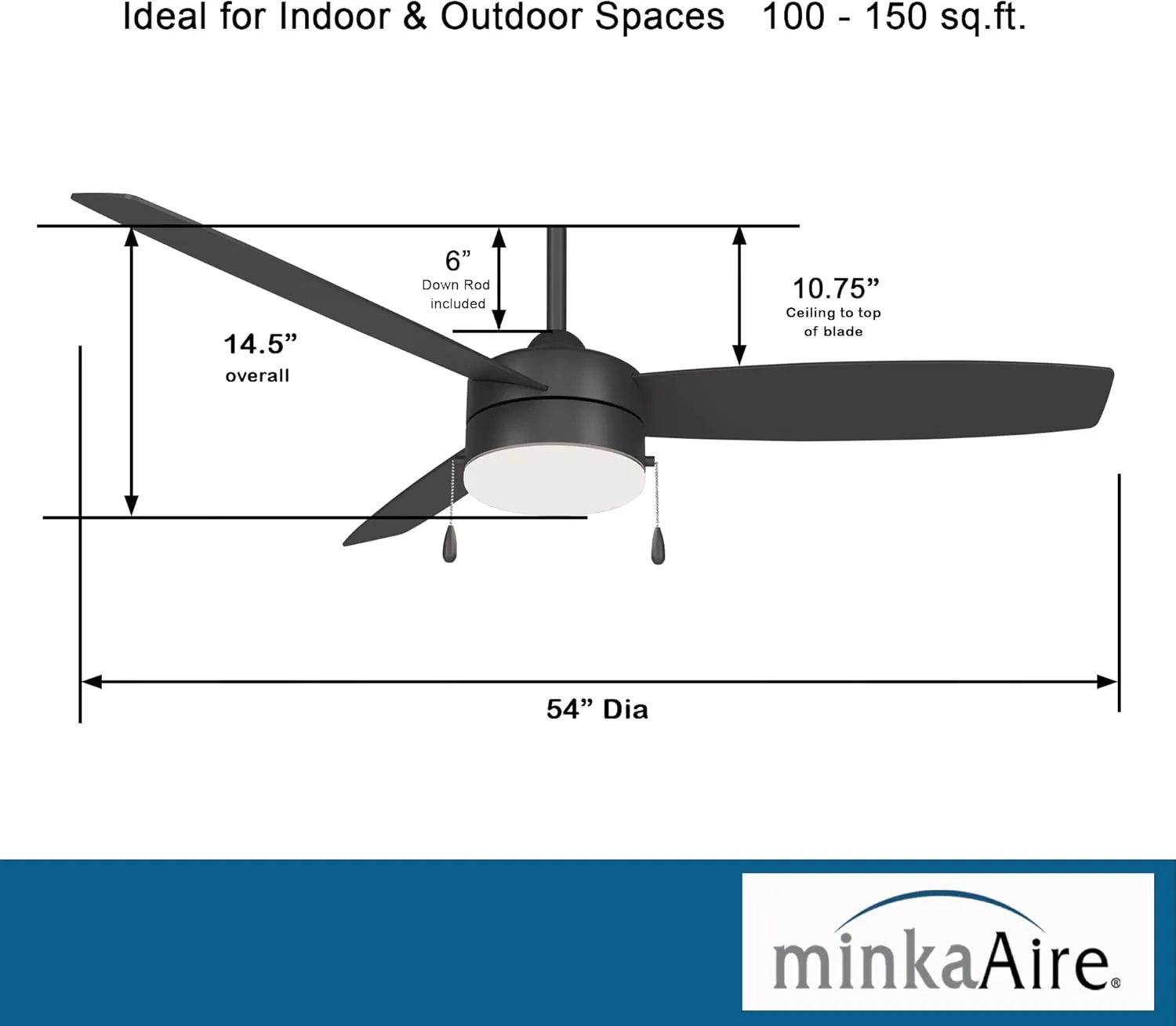 MINKA-AIRE F670L-CL Airetor III 54" Ceiling Fan with LED Light and Pull Chain in Coal Finish