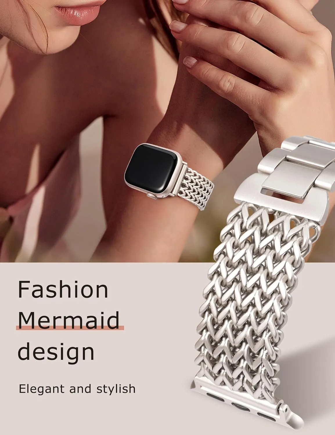 Minyee Compatible with Apple Watch Band 41/40/38/44/45/46/49/42mm Women, Dressy Stainless Steel Metal Chain Strap Designer Starlight Link Bracelet Wristband for iWatch Series 10 9 8 7 6 5 4 Ultra SE