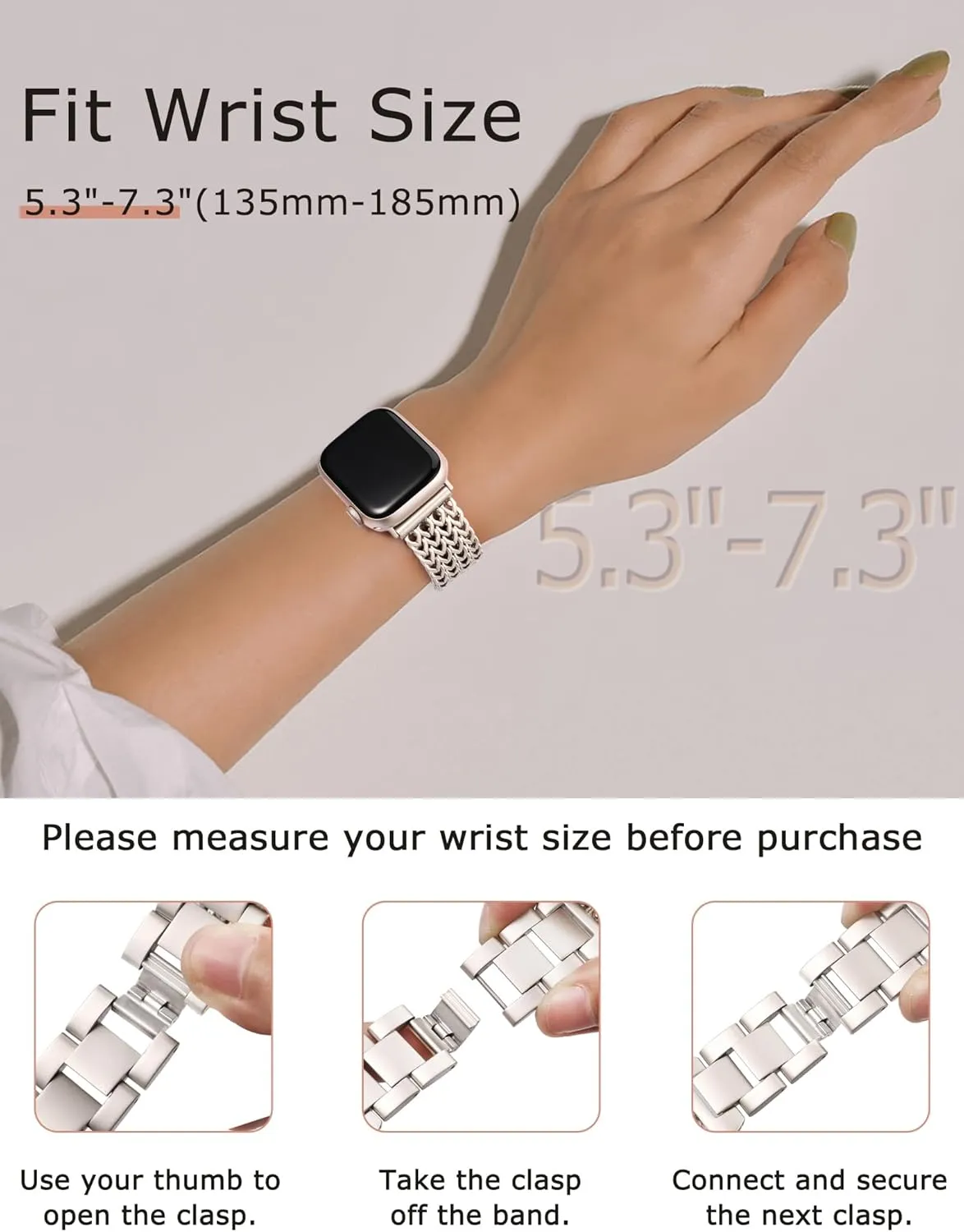 Minyee Compatible with Apple Watch Band 41/40/38/44/45/46/49/42mm Women, Dressy Stainless Steel Metal Chain Strap Designer Starlight Link Bracelet Wristband for iWatch Series 10 9 8 7 6 5 4 Ultra SE