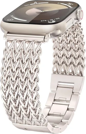Minyee Compatible with Apple Watch Band 41/40/38/44/45/46/49/42mm Women, Dressy Stainless Steel Metal Chain Strap Designer Starlight Link Bracelet Wristband for iWatch Series 10 9 8 7 6 5 4 Ultra SE