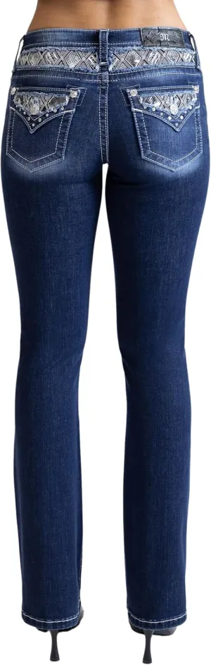 Miss Me Women's Snake Skin Faux Flap Pockets Mid-Rise Bootcut Jeans