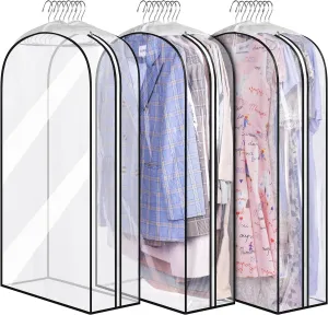 MISSLO 10" Gusseted All Clear Garment Bags for Hanging Clothes 40" Suit Bags for Closet Storage Hanging Clothes Storage Suit Cover for Shirts, Coats, Dresses, 3 Packs