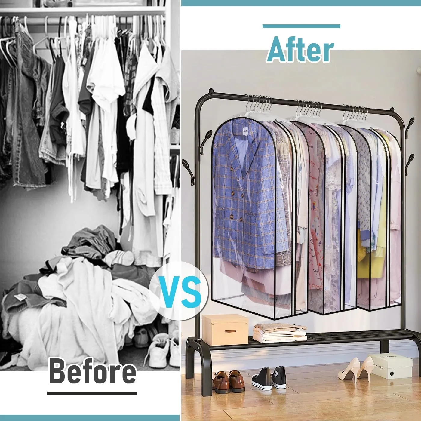 MISSLO 10" Gusseted All Clear Garment Bags for Hanging Clothes 40" Suit Bags for Closet Storage Hanging Clothes Storage Suit Cover for Shirts, Coats, Dresses, 3 Packs