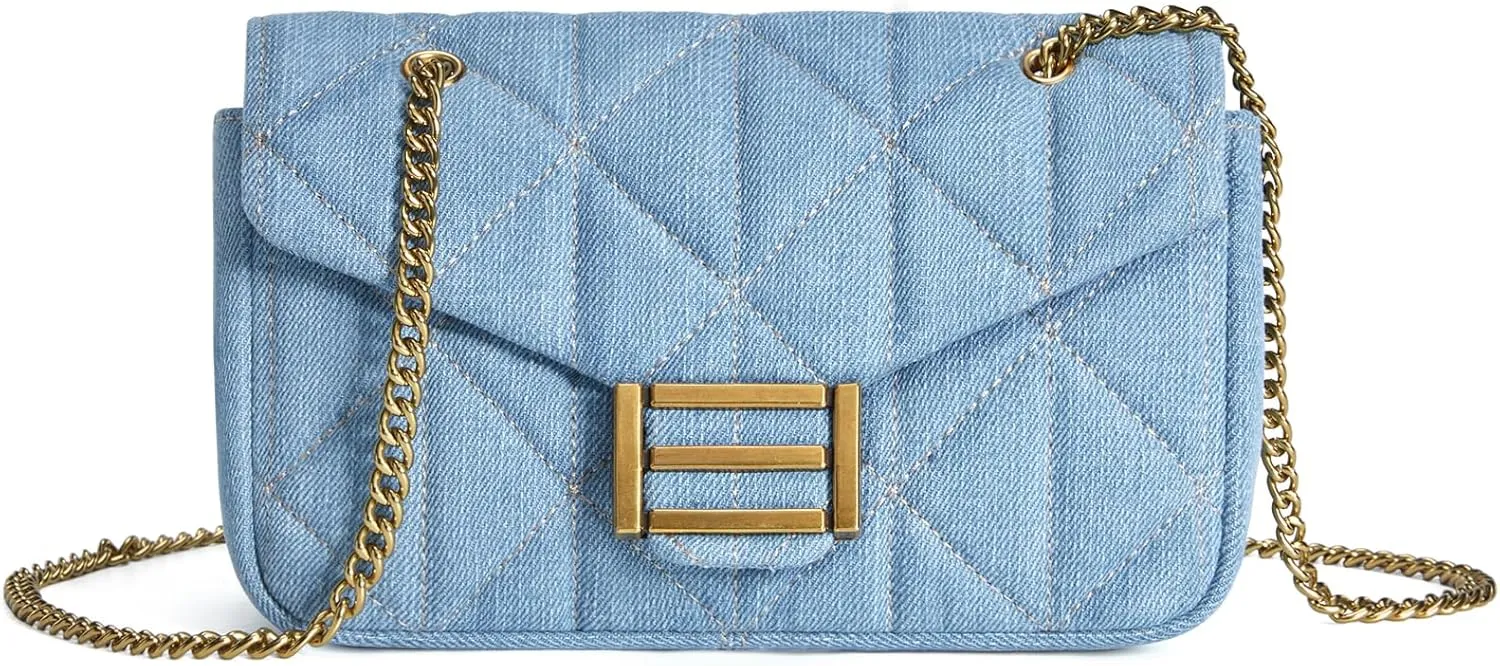 Missnine Evening Denim Purse Quilted Small Crossbody Bag for Women, Trendy Jean Shoulder Handbag with Chain Strap